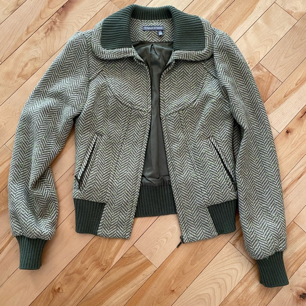 Tristan & Iseult coat, jacket Gray and Green with zipper in size S. Retro look